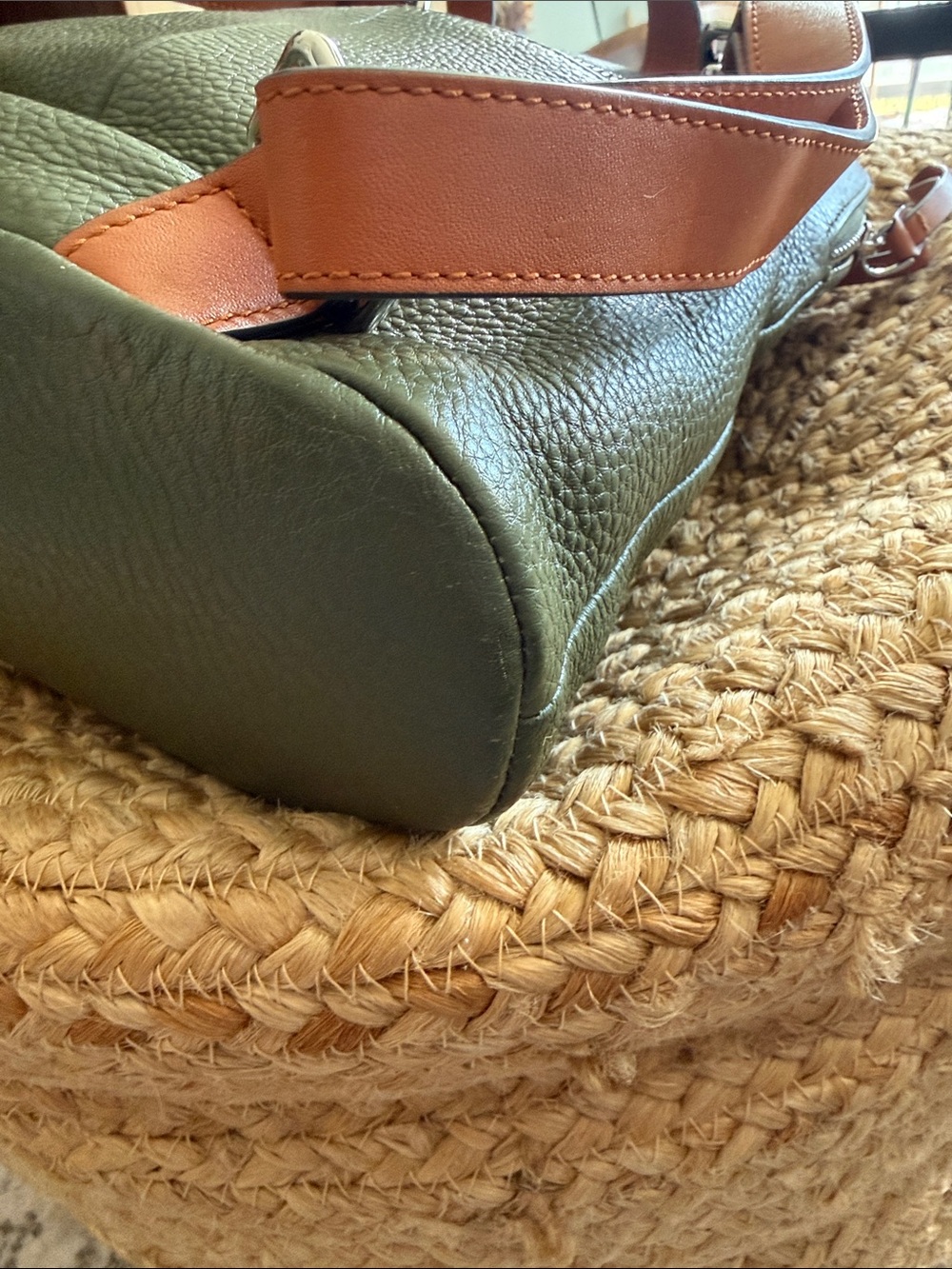 The Horse Olive Green Leather Backpack with Tan Straps - Picture 9 of 14